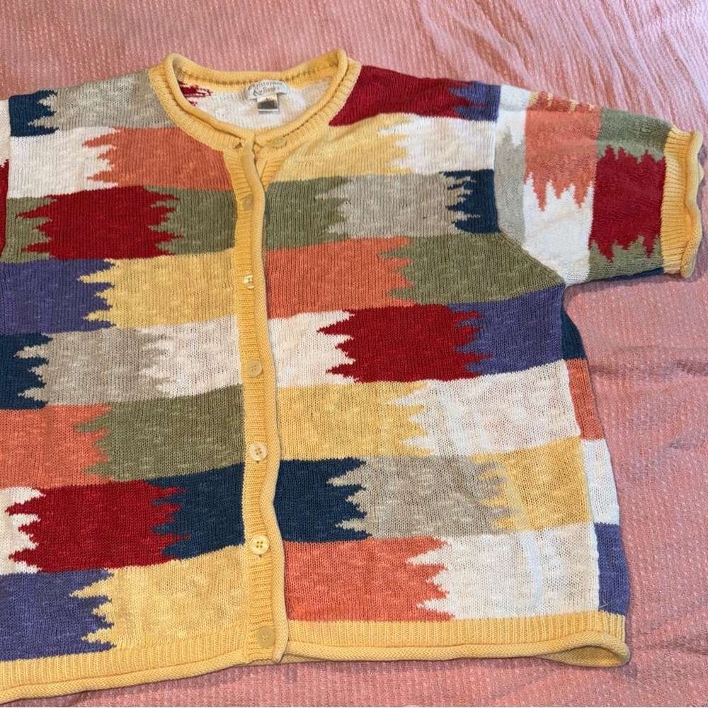 Y2K Christopher & Banks Abstract Knit Cropped Cardigan Sweater Vintage (L) 🛍️✨